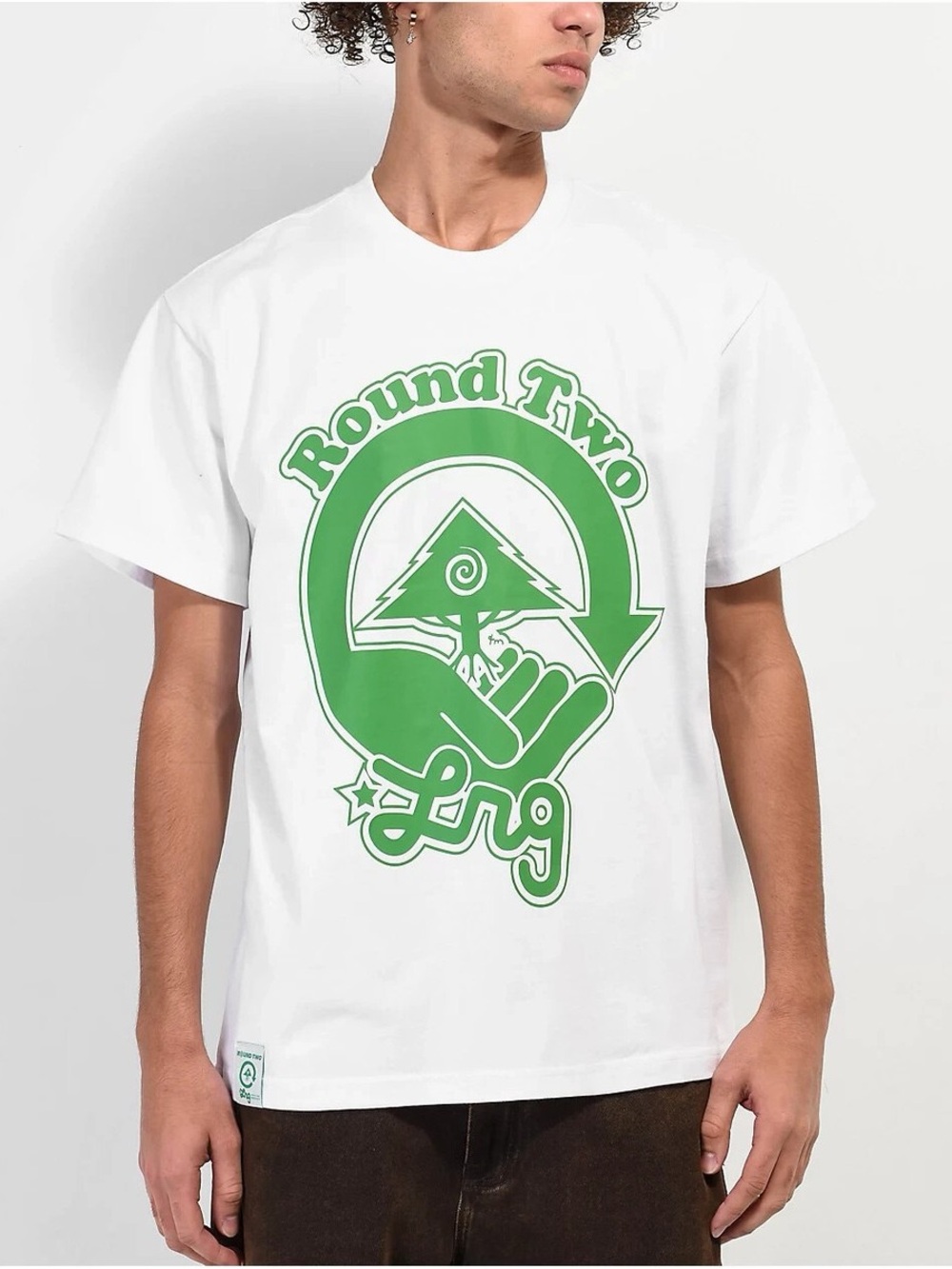 LRG Men’s White Short Sleeve Tee with Green Round Two Graphic